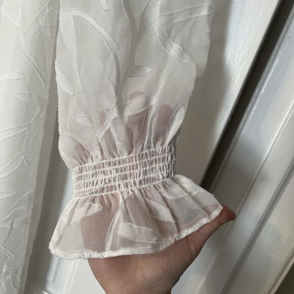 Baltic Born Maxi Dress Small Bridget White Texture Slit Flow Defined Waist Sheer - Picture 5 of 11